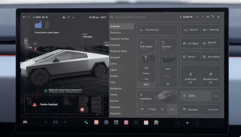 Tesla cybertruck  2024 Screen view